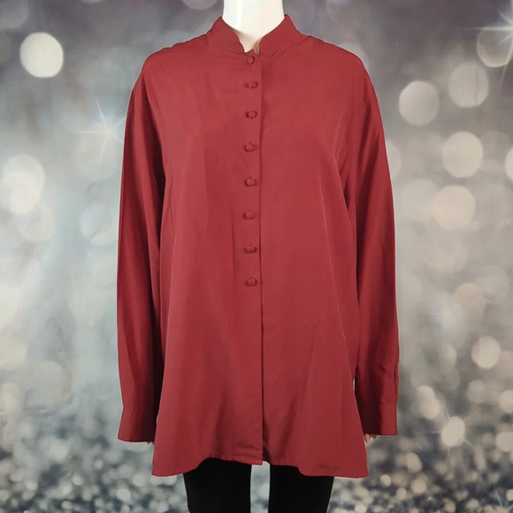 Potomac Collection sz L Vintage 100% Silk Buttons Down Tunic Top / Blouse - Picture 1 of 6